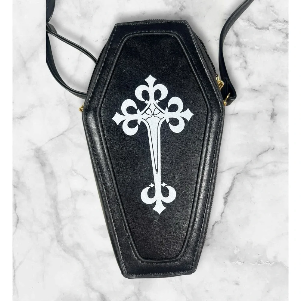 Coffin Crossbody Bag Women Small Black Gothic Cross Spooky Alternative Vampire‎